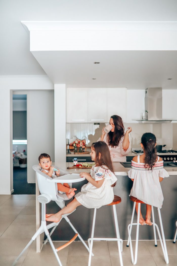social media influencer Melbourne mum with kids in kitchen